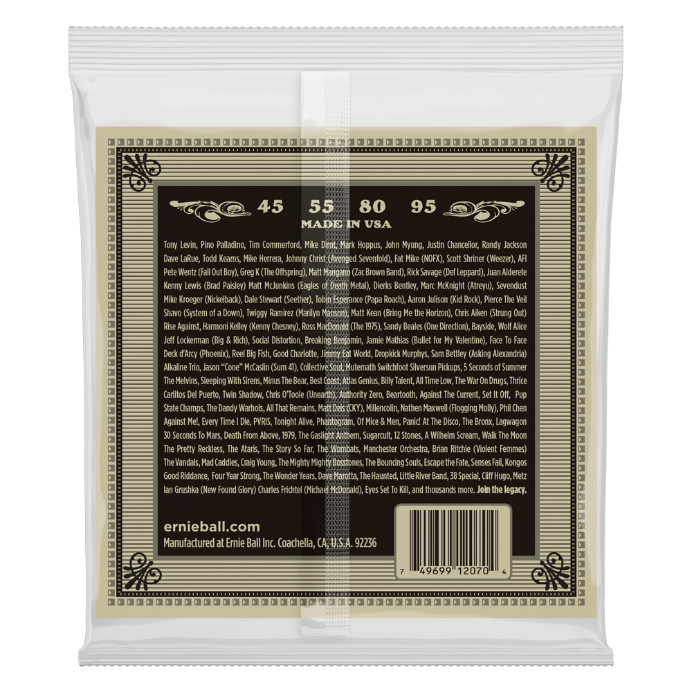 Ernie Ball Earthwood Phosphor Bronze Acoustic Bass Guitar String Set- 45-95