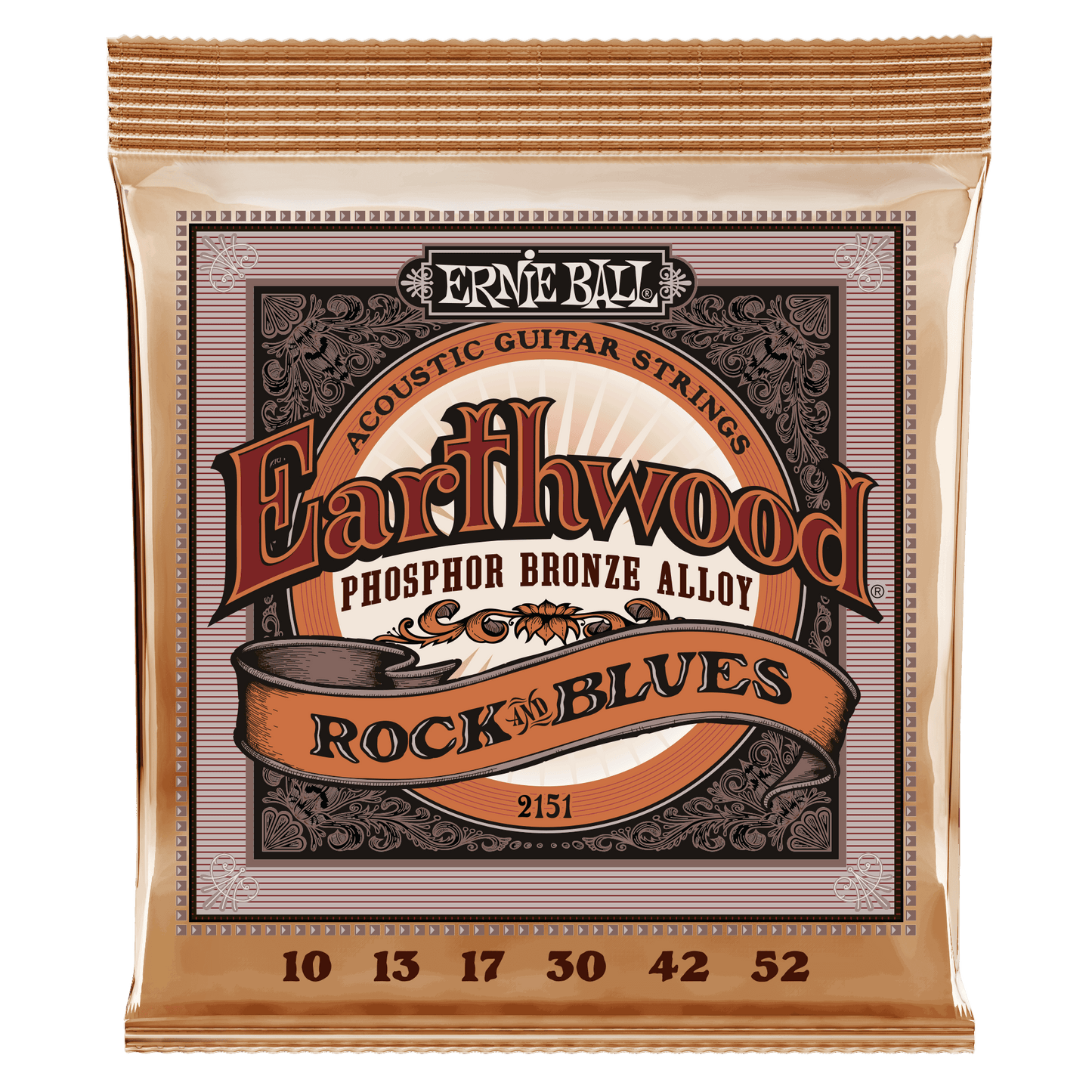 Ernie Ball Earthwood Rock and Blues with Plain G Phosphor Bronze Acoustic Guitar String Set- 10-52