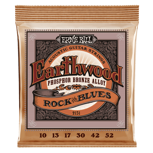 Ernie Ball Earthwood Rock and Blues with Plain G Phosphor Bronze Acoustic Guitar String Set- 10-52