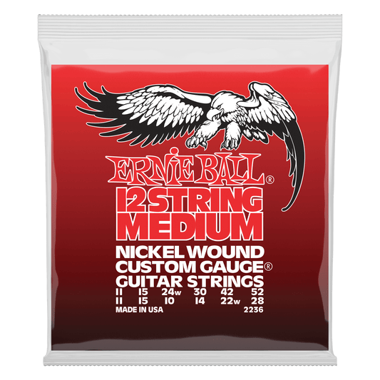 Ernie Ball Medium 12-String Nickel Wound Electric Guitar Strings Set - 11-52