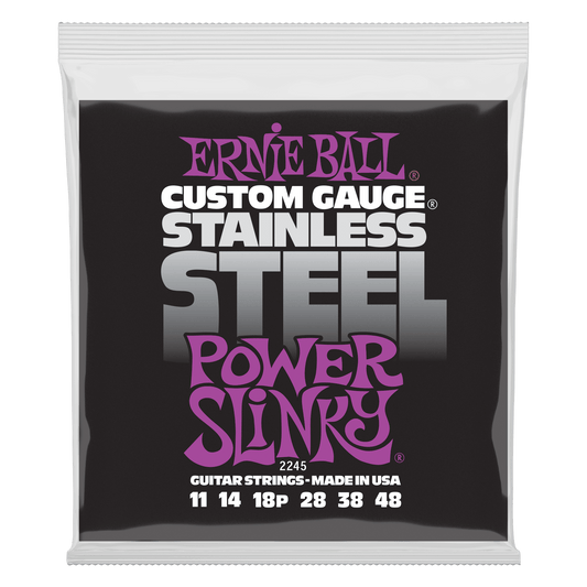 Ernie Ball Power Slinky Stainless Steel Wound Electric Guitar Strings Set - 11-48