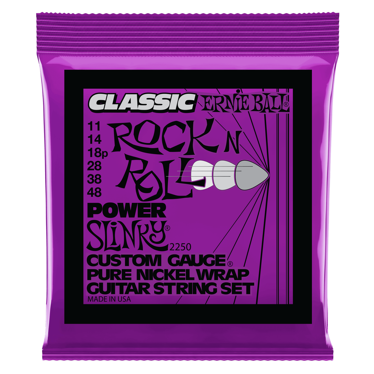 Ernie Ball Power Slinky Classic Rock n Roll Pure Nickel Wrap Electric Guitar Strings Set - 11-48
