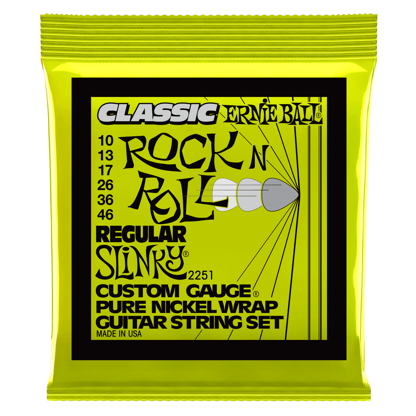 Ernie Ball Regular Slinky Classic Rock n Roll Pure Nickel Wrap Electric Guitar Strings Set - 10-46