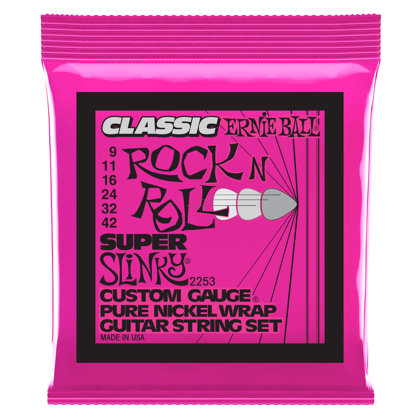 Ernie Ball Super Slinky Classic Rock n Roll Pure Nickel Wrap Electric Guitar Strings Set - 9-42