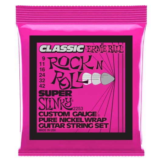 Ernie Ball Super Slinky Classic Rock n Roll Pure Nickel Wrap Electric Guitar Strings Set - 9-42