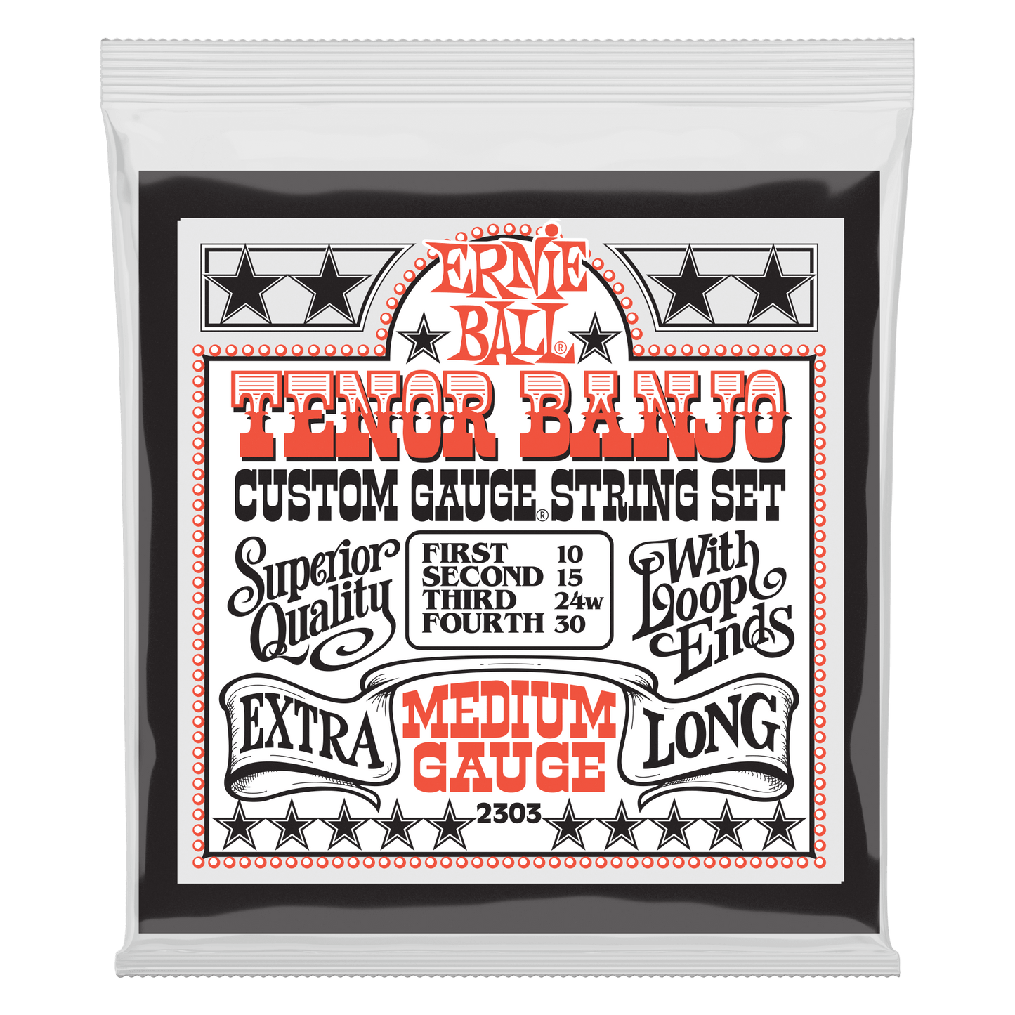 Ernie Ball Medium Loop End Stainless Steel Tenor Banjo Guitar Strings Set - 10-30