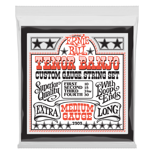Ernie Ball Medium Loop End Stainless Steel Tenor Banjo Guitar Strings Set - 10-30