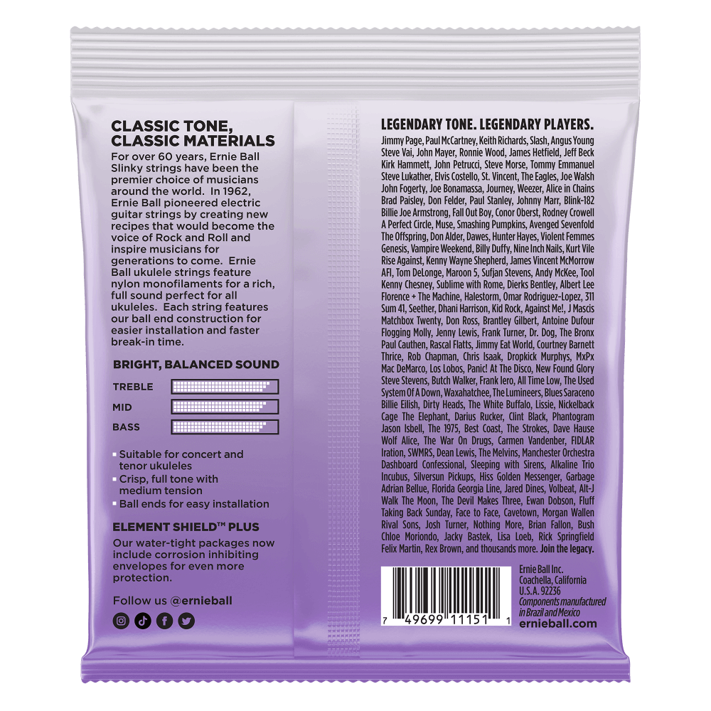 Ernie Ball Concert & Tenor Wound Low-G Nylon Ball-End Ukulele Strings - Black