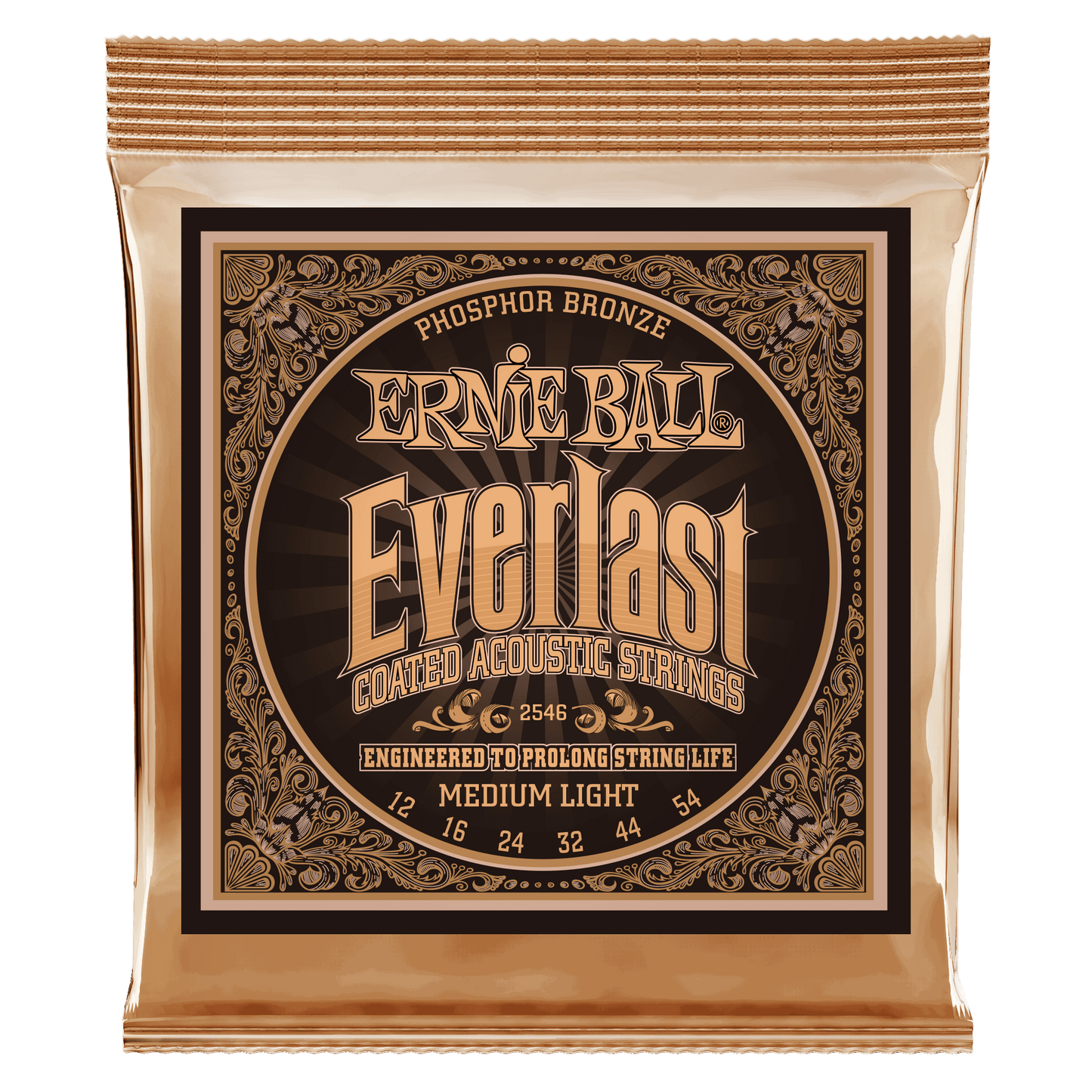 Ernie Ball Everlast Medium Light Coated Phosphor Bronze Acoustic Guitar Strings Set - 12-54