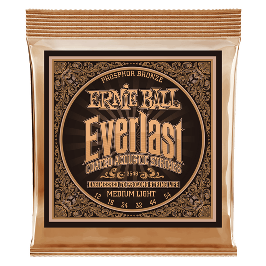 Ernie Ball Everlast Medium Light Coated Phosphor Bronze Acoustic Guitar Strings Set - 12-54
