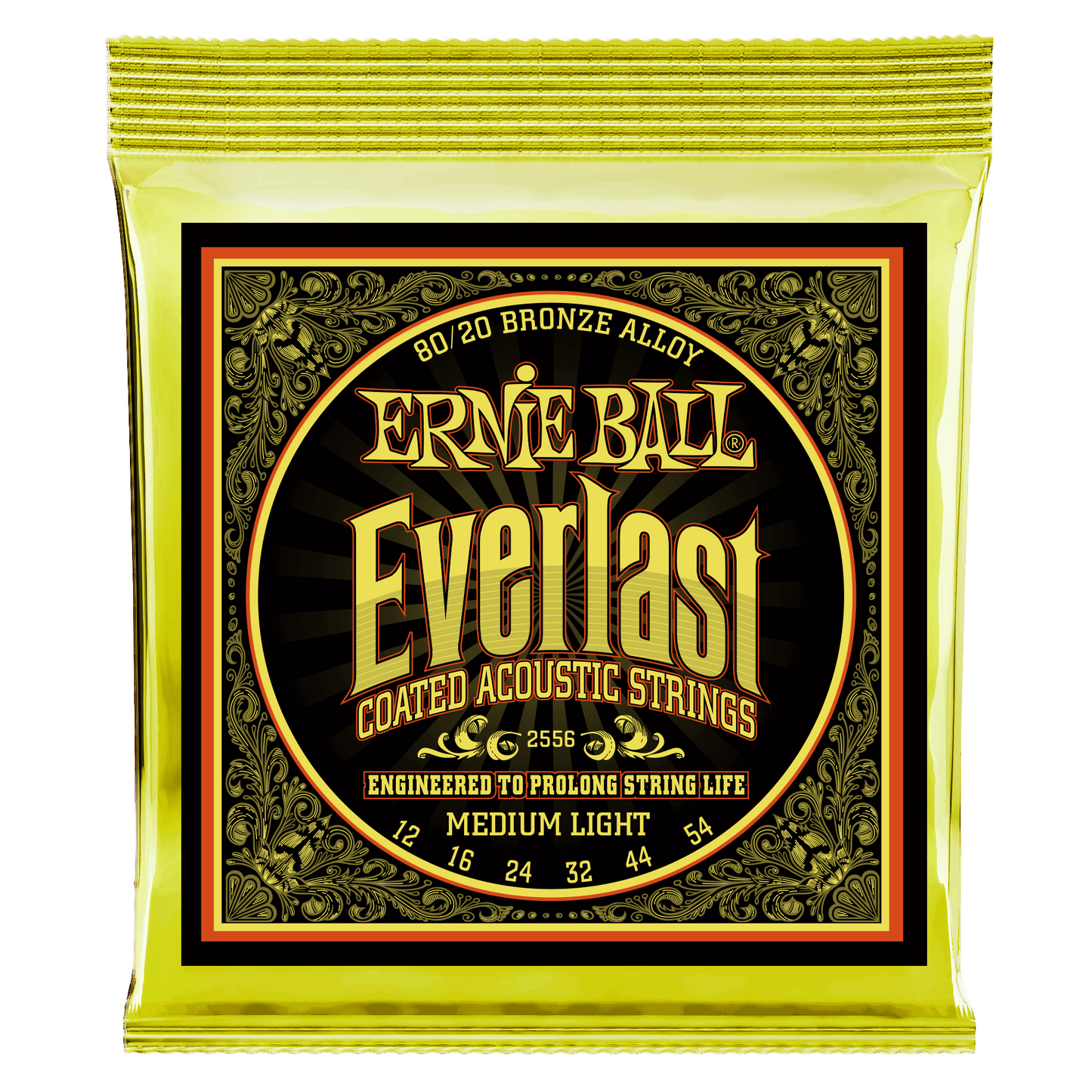Ernie Ball Everlast Medium Light Coated 80/20 Bronze Acoustic Guitar Strings Set - 12-54