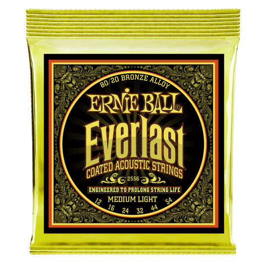 Ernie Ball Everlast Medium Light Coated 80/20 Bronze Acoustic Guitar Strings Set - 12-54