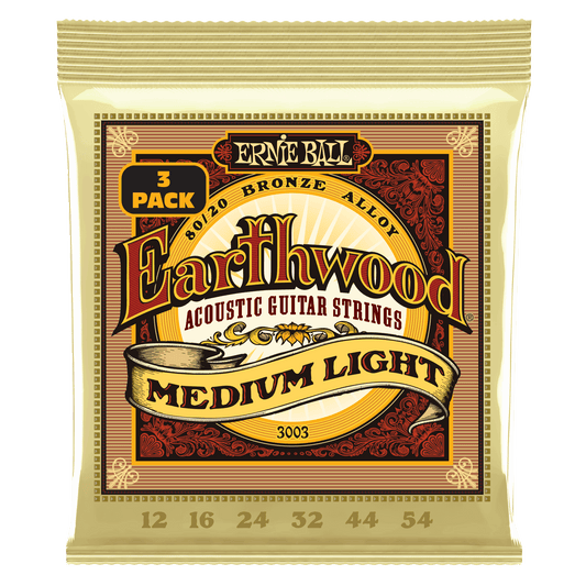Ernie Ball Earthwood Medium Light 80/20 Bronze Acoustic Guitar Strings - 12-54 - 3-Pack