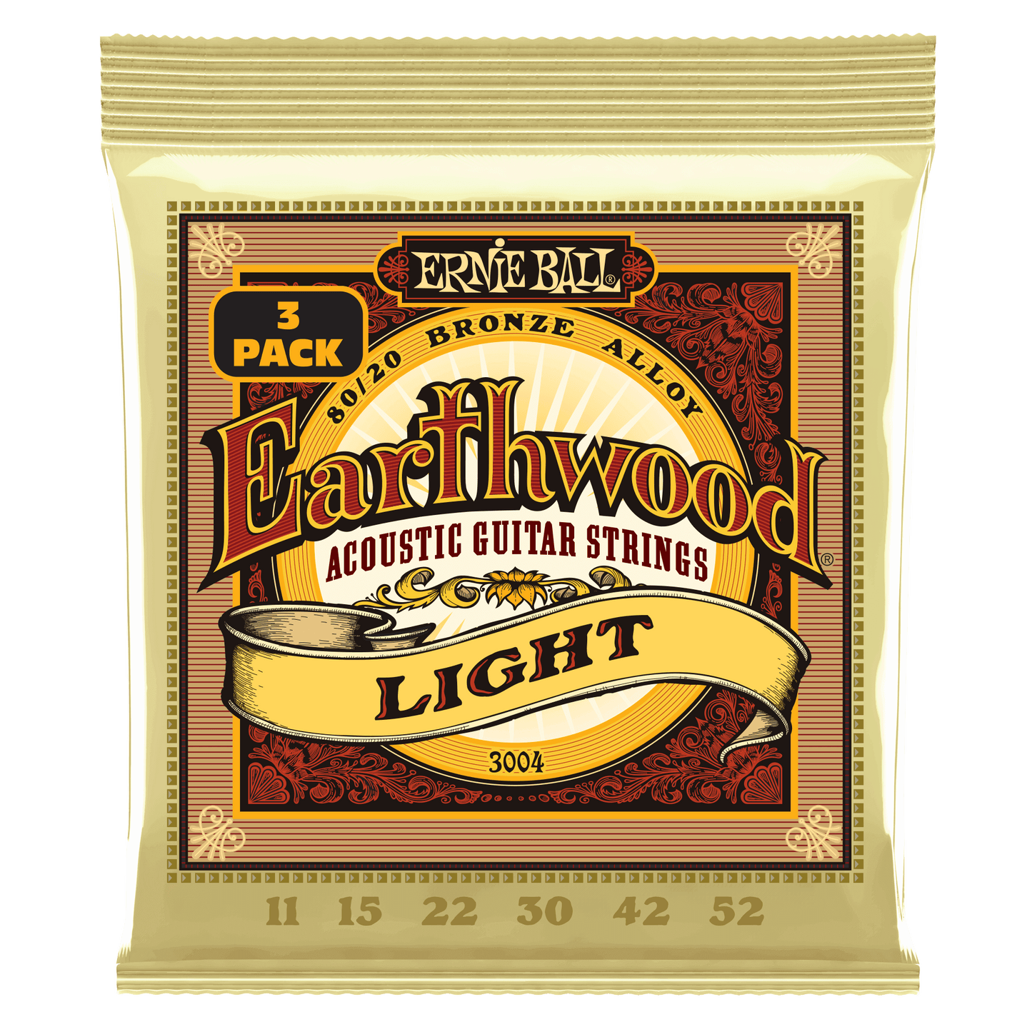 Ernie Ball Earthwood Light 80/20 Bronze Acoustic Guitar Strings - 11-52 -  3-Pack