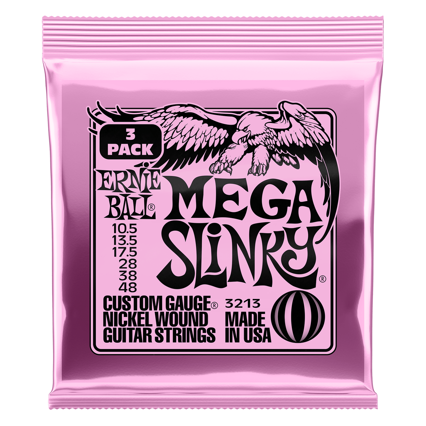 Ernie Ball Mega Slinky Nickel Wound Electric Guitar Strings Set- 10.5-48 / 3-Pack