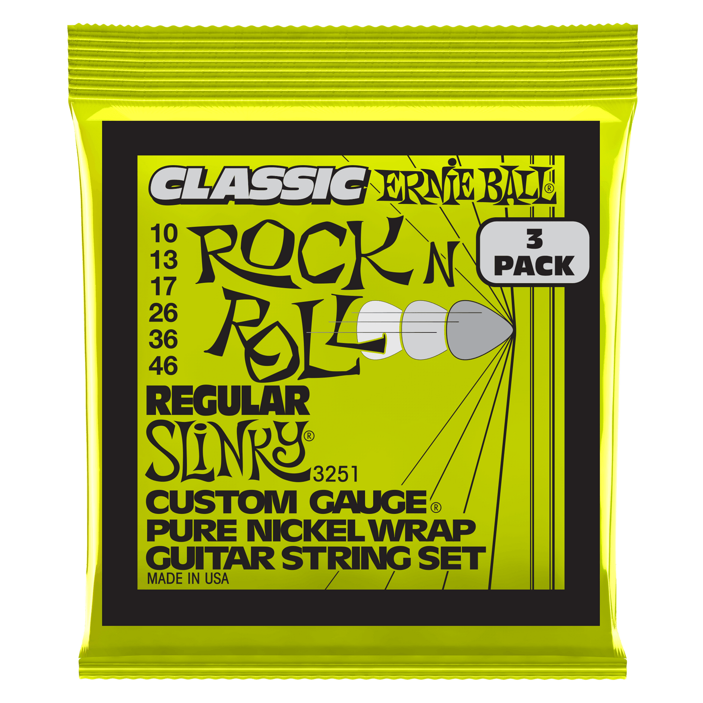 Ernie Ball Regular Slinky Classic Rock n Roll Pure Nickel Electric Guitar Strings Set -10-46 / 3-Pack