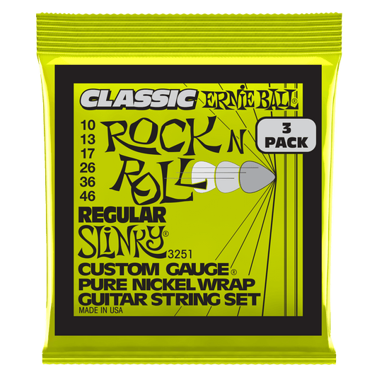 Ernie Ball Regular Slinky Classic Rock n Roll Pure Nickel Electric Guitar Strings Set -10-46 / 3-Pack