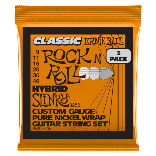 Ernie Ball Hybrid Slinky Classic Rock n Roll Pure Nickel Electric Guitar Strings Set - 9-46 / 3-Pack