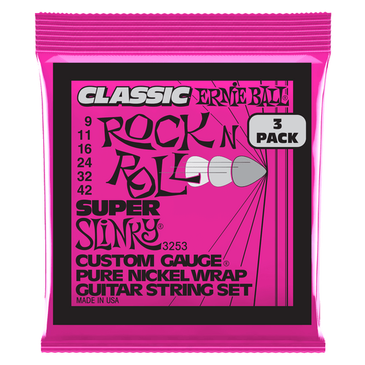 Ernie Ball Super Slinky Classic Rock n Roll Pure Nickel Electric Guitar Strings Set - 9-42 / 3-Pack