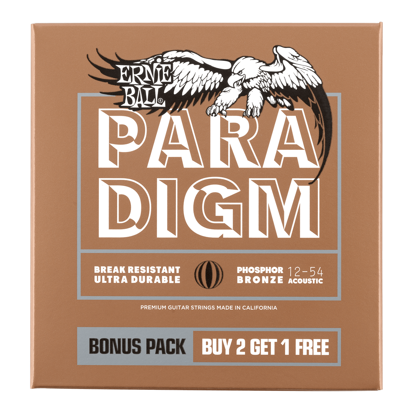 Ernie Ball Paradigm Medium Light Phosphor Bronze Acoustic Guitar Strings 12-54  - 3 Pack