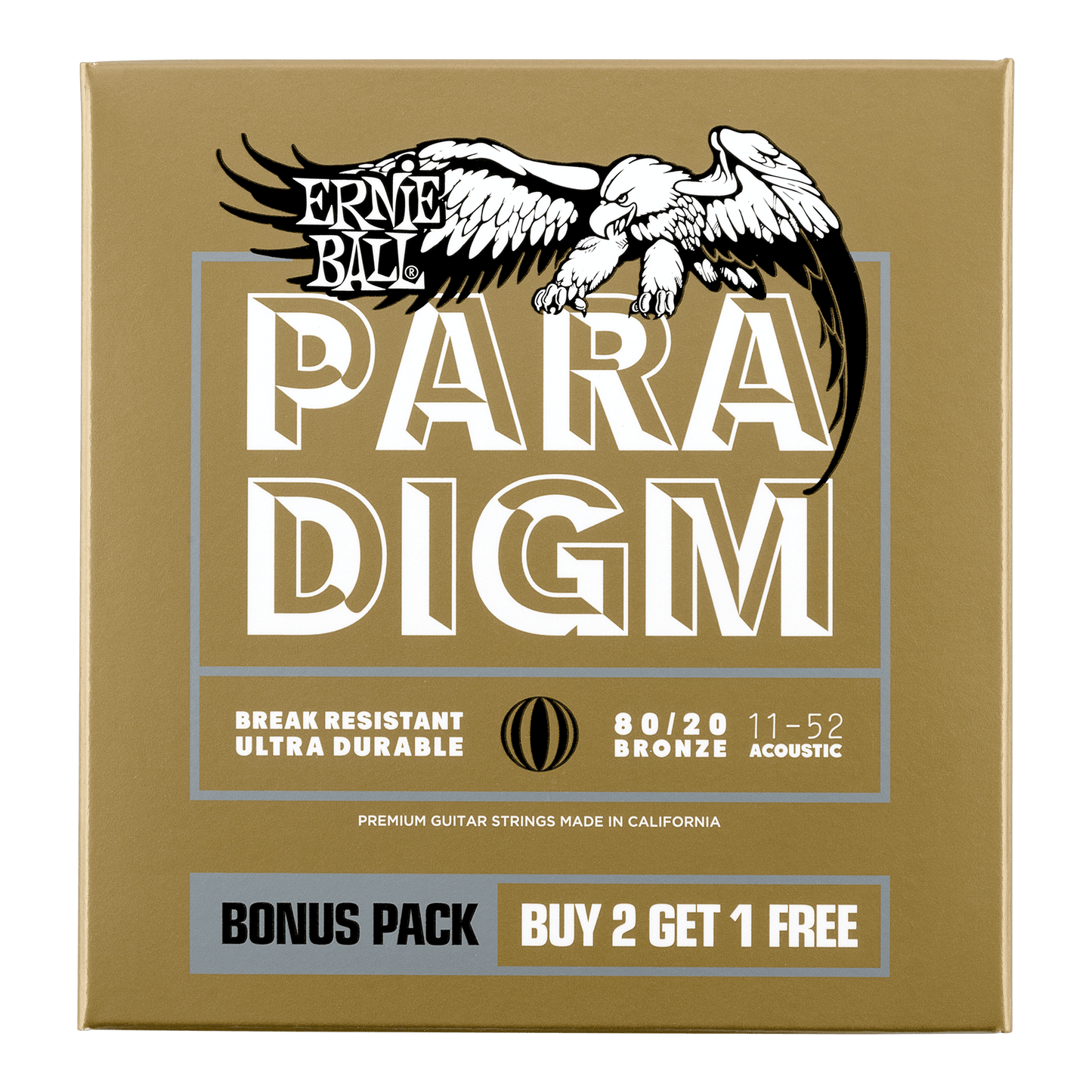 Ernie Ball Paradigm Light 80/20 Bronze Acoustic Guitar Strings 11-52  - 3 Pack