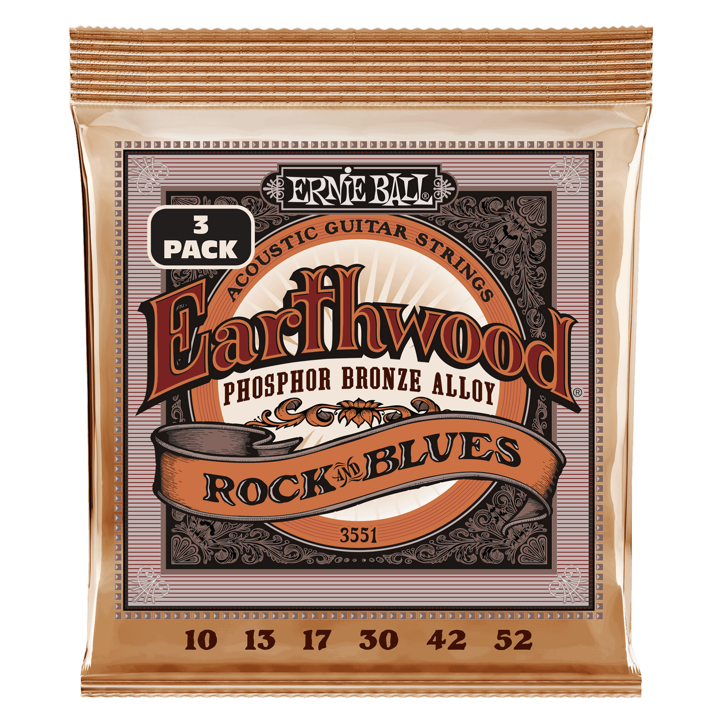 Earthwood Rock n Blues with Plain G Phosphor Bronze Acoustic Guitar Strings Set - 10-52 /3 Pack