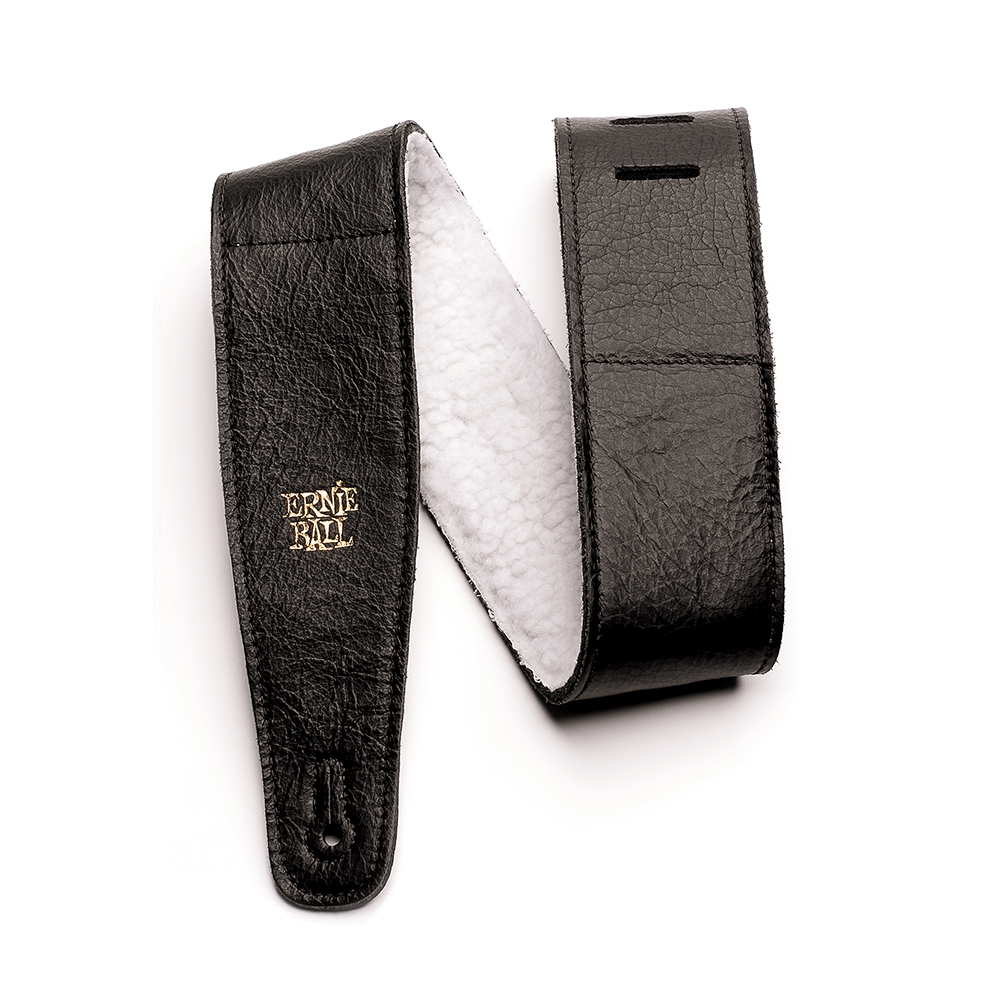 Ernie Ball Premium 2.5 inch Adjustable Italian Leather Guitar/Bass Strap with Fur Padding - Black