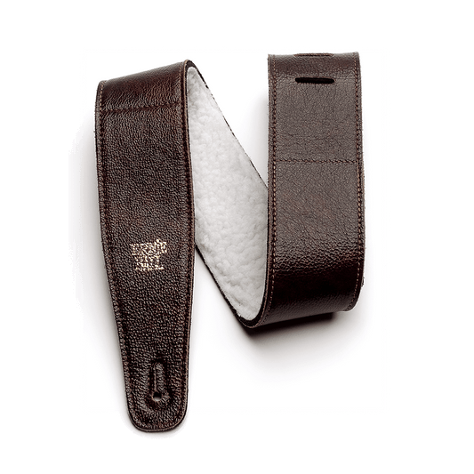 Ernie Ball Premium 2.5 inch Adjustable Italian Leather Guitar/Bass Strap with Fur Padding - Chestnut