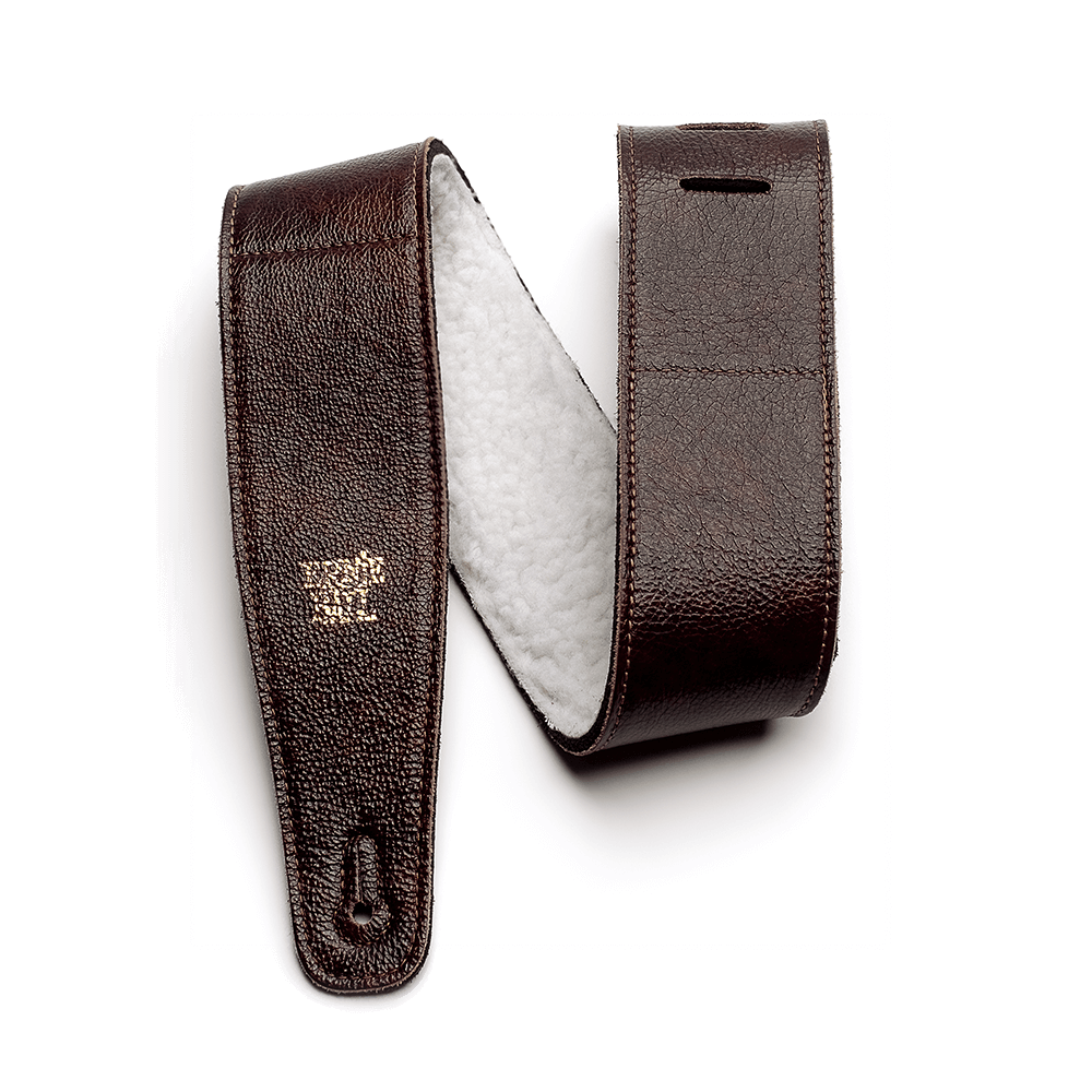 Ernie Ball Premium 2.5 inch Adjustable Italian Leather Guitar/Bass Strap with Fur Padding - Chestnut