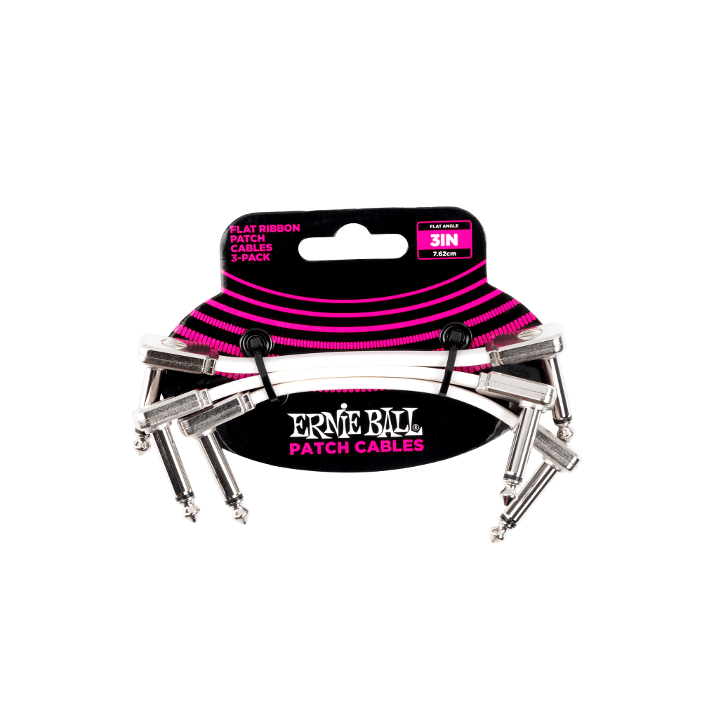 Ernie Ball 3 inch White Flat Ribbon Patch Cable 3-Pack