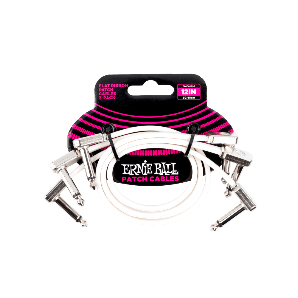 Ernie Ball 12 inch White Flat Ribbon Patch Cable 3-Pack