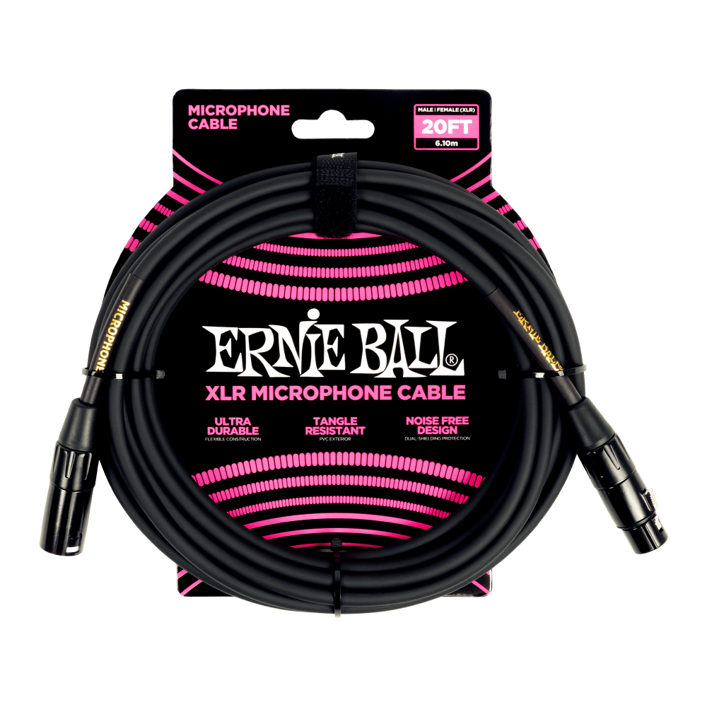 Ernie Ball 20ft Male Female XLR Microphone Cable Black