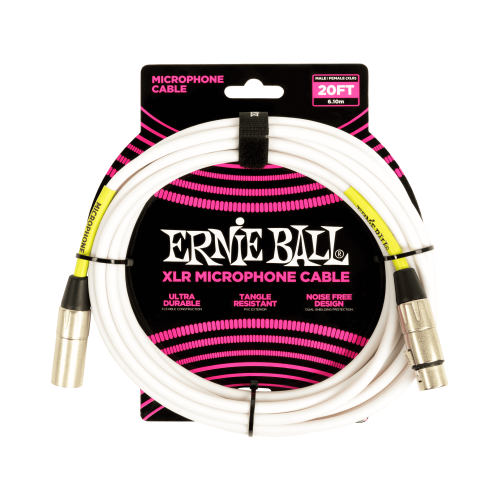 Ernie Ball 20ft Male Female XLR Microphone Cable White