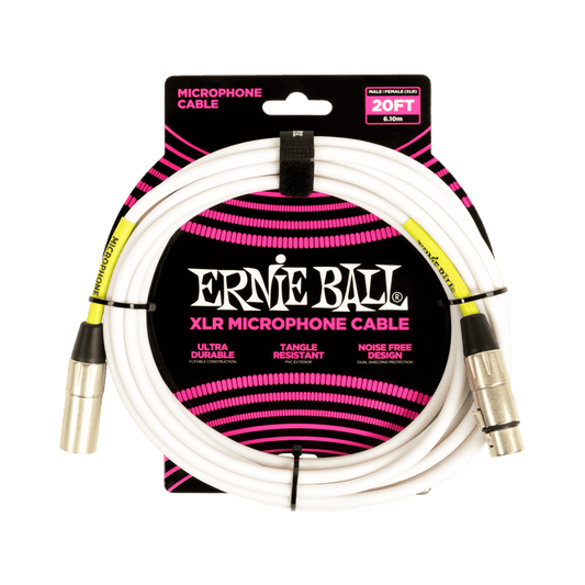 Ernie Ball 20ft Male Female XLR Microphone Cable White