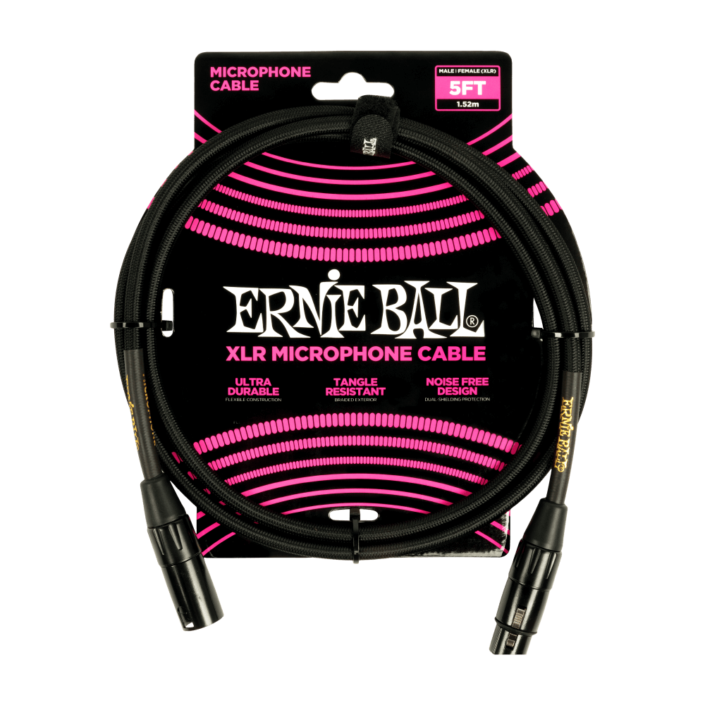 Ernie Ball 5ft Braided Male Female XLR Microphone Cable Black