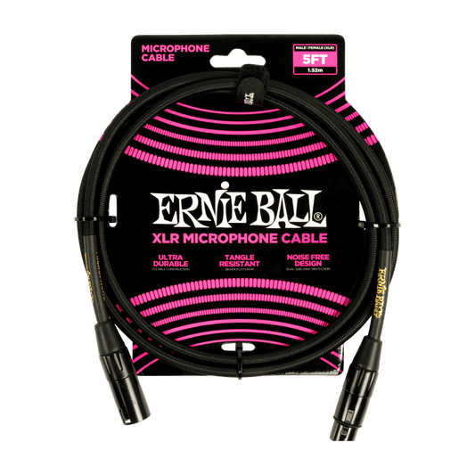 Ernie Ball 5ft Braided Male Female XLR Microphone Cable Black