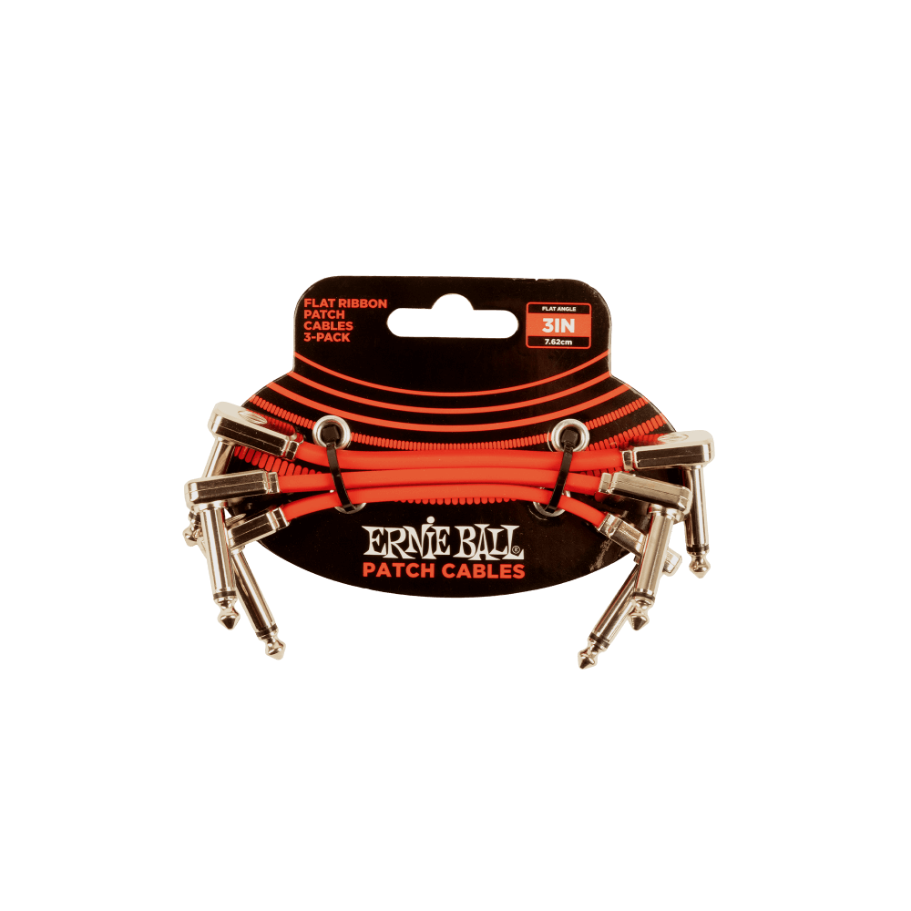 Ernie Ball 3 inch Flat Ribbon Patch Cable Red 3-Pack
