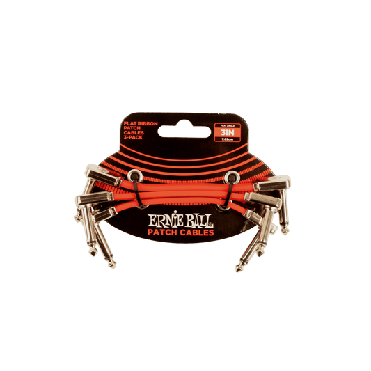 Ernie Ball 3 inch Flat Ribbon Patch Cable Red 3-Pack