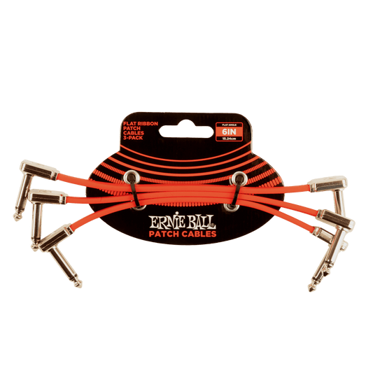 Ernie Ball 6 inch Flat Ribbon Patch Cable Red 3-Pack