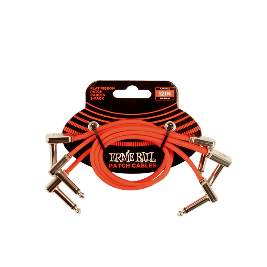 Ernie Ball 12 inch Flat Ribbon Patch Cable Red 3-Pack