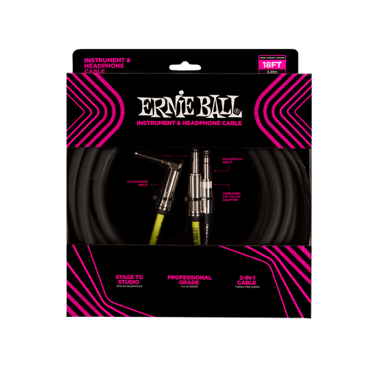 Ernie  Ball 18' Instrument & Headphone Cable Black