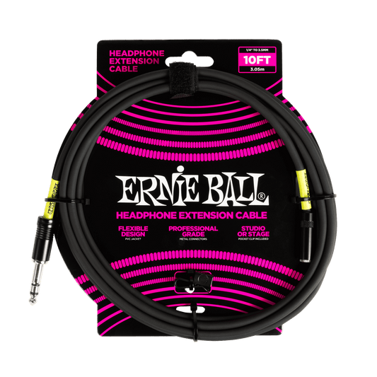 Ernie Ball Headphone Extension Cable 1/4 to 3.5mm 10ft - Black