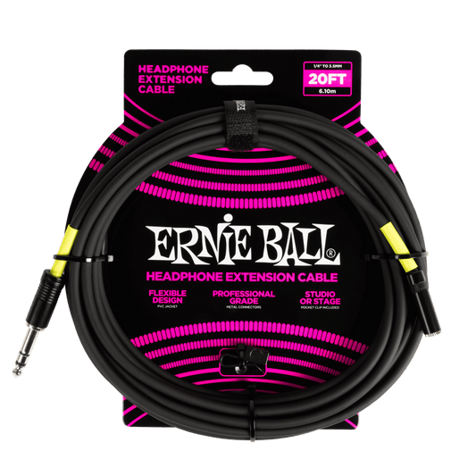 Ernie Ball Headphone Extension Cable 1/4 to 3.5mm 20ft - Black