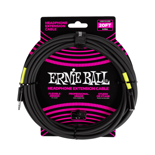 Ernie Ball Headphone Extension Cable 3.5mm to 3.5mm 20ft - Black