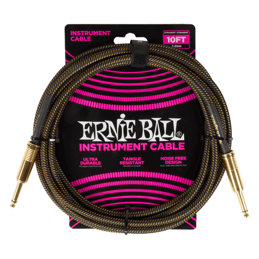 Ernie Ball Braided Instrument Cable Straight/Straight 10ft - Pay Dirt