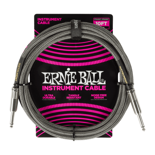 Ernie Ball Braided Instrument Cable Straight/Straight 10ft - Silver Fox
