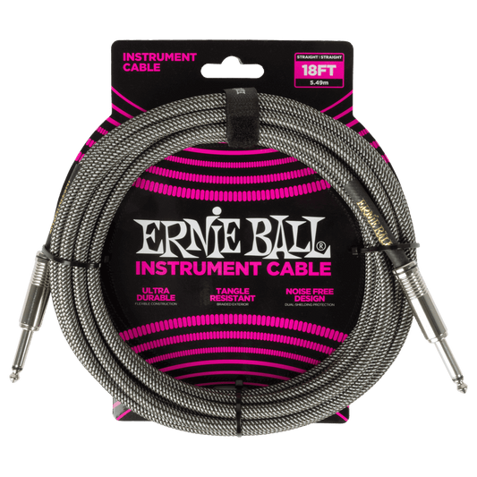Ernie BallBraided Instrument Cable Straight/Straight 18ft - Silver Fox