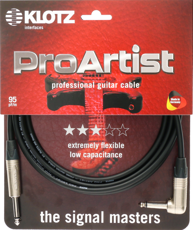 Klotz PRON-PR Pro Artist Professional Guitar Cable With Right Angled Neutrik Jacks  - 3m