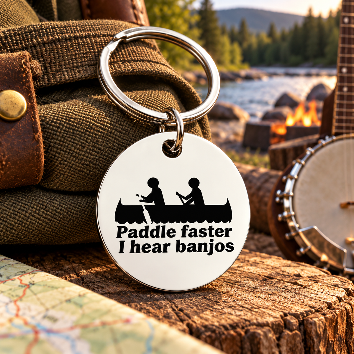 Paddle Faster, I Hear Banjos - Stainless Steel Keyring