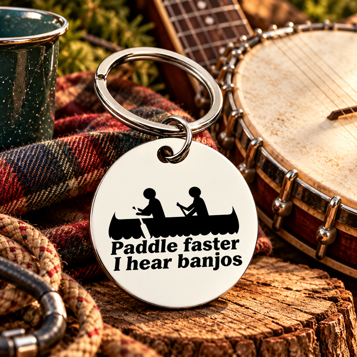 Paddle Faster, I Hear Banjos - Stainless Steel Keyring